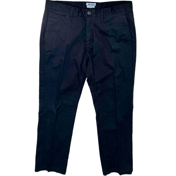 DKNY BLACK SLIM FIT MEN'S FLAT FRONT CHINO PANTS 33 x 29 - Picture 1 of 16